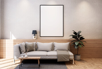 3D Mockup photo frame in Modern interior of living room