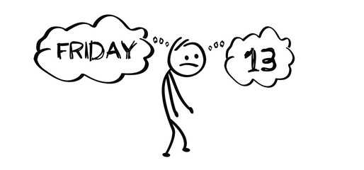 Stickman icon. Comic stick figures man. Friday 13 icon. Stick man with thirteen lucky number or unlucky number, friday 13th sign. Happy halloween day, october. Angry day. Flat vector pictogram.