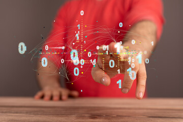 Digital cyberspace with particles and Digital data network connections concept.