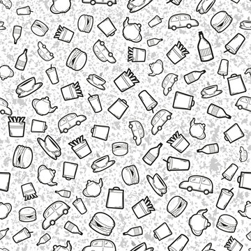 Fast food vector seamless pattern on white background
