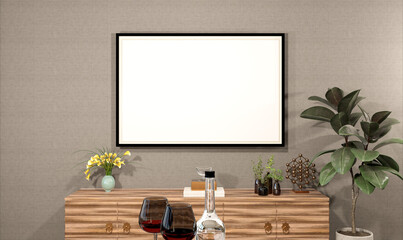 3D Mockup photo frame in Modern interior of living room