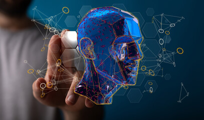 Human head and brain.Deep learning , Machine learning and artificial intelligence , AI Technology,