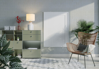 3D Mockup photo frame in Modern interior of living room