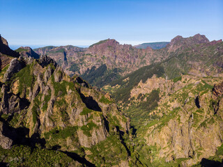 Aerial view of picturesque volcanic mountain landscape.