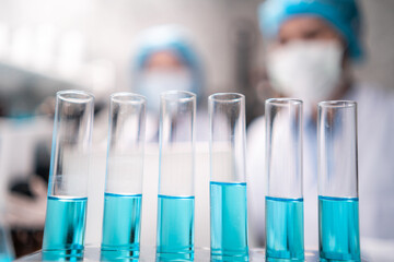 Health care researchers working in life science laboratory, medical science technology research work for test a vaccine, coronavirus covid-19 vaccine protection cure treatment