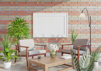 3D Mockup photo frame in Modern interior of living room