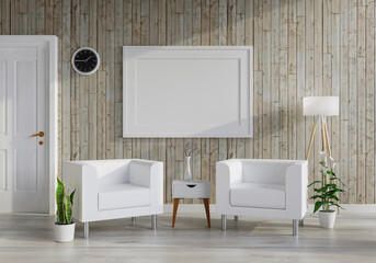 3D Mockup photo frame in Modern interior of living room