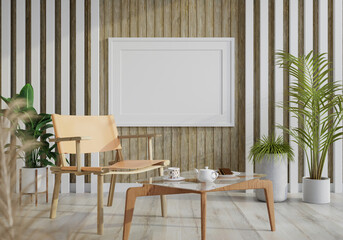 3D Mockup photo frame in Modern interior of living room