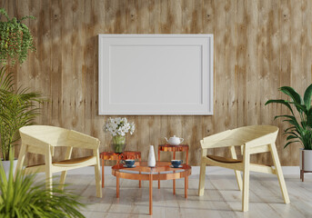 3D Mockup photo frame in Modern interior of living room