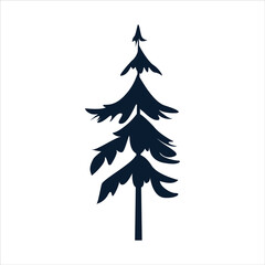 Hand drawn fir tree isolated on white background.
