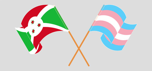 Crossed and waving flags of Burundi and Transgender Pride