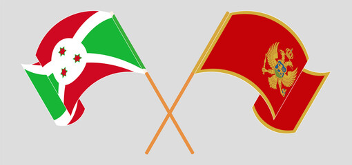 Crossed and waving flags of Burundi and Montenegro