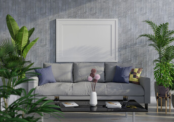 3D Mockup photo frame in Modern interior of living room