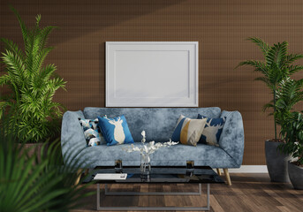 3D Mockup photo frame in Modern interior of living room