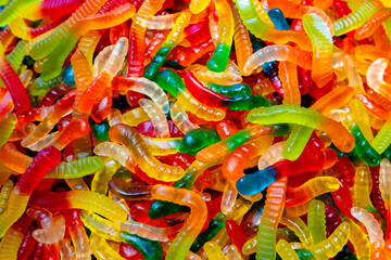 Jelly candies. Candy in the form of multi-colored worms.