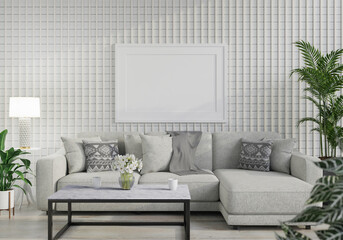 3D Mockup photo frame in Modern interior of living room