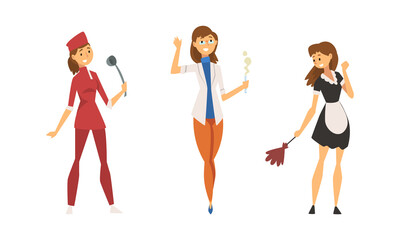 Woman Engaged in Different Profession as Gender or Sexual Equality Vector Set