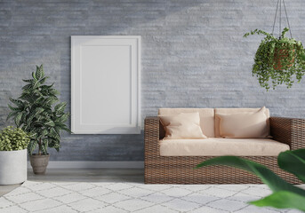 3D Mockup photo frame in Modern interior of living room