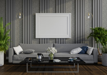 3D Mockup photo frame in Modern interior of living room