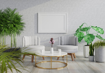 3D Mockup photo frame in Modern interior of living room