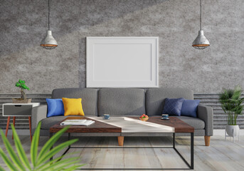 3D Mockup photo frame in Modern interior of living room