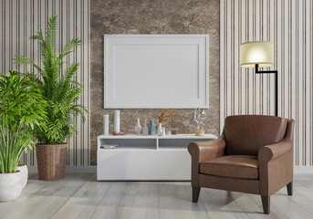 3D Mockup photo frame in Modern interior of living room