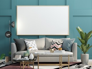 3D Mockup photo frame in Modern interior of living room