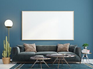 3D Mockup photo frame in Modern interior of living room