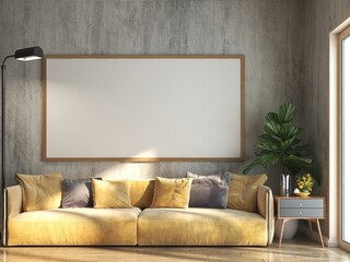 3D Mockup photo frame in Modern interior of living room