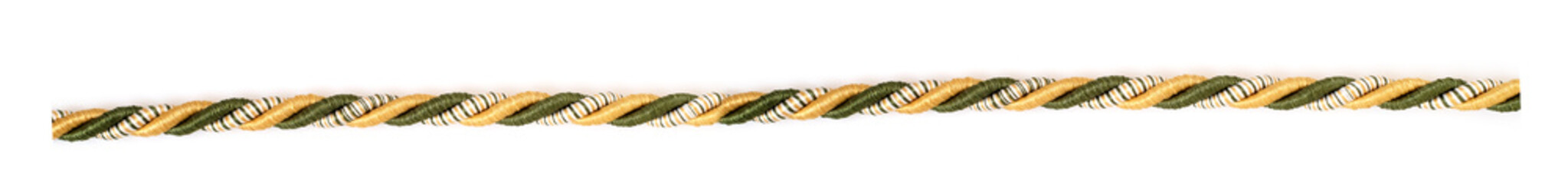 Silk green and gold rope isolated on white background