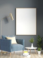 3D Mockup photo frame in Modern interior of living room