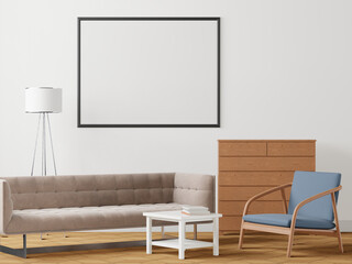 3D Mockup photo frame in Modern interior of living room