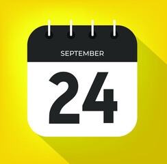 September day 24. Number twenty-four on a white paper with black color border on a yellow background vector.