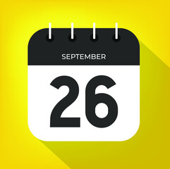 September day 26. Number twenty-six on a white paper with black color border on a yellow background vector.