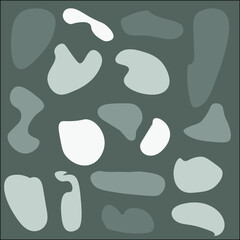 A set of  isolated abstract random spots in a grey and white color scheme. Vector illustration in modern style. Minimalist art.