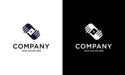 Abstract hand logo design template. Premium real estate sign. Universal home care protection realty business vector icon. Negative space idea logotype