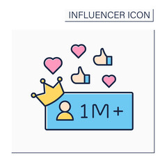 Followers color icon. Million plus subscribers.High influence on people. Mega influencer. Celebrity. Blogging concept. Isolated vector illustration