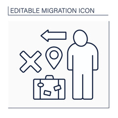 Emigration line icon. Relocation ban. Troubles with temporary movement to another country. Migration concept. Isolated vector illustration. Editable stroke