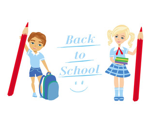 Back to school banner with happy kids
