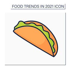 Quesabirria color icon. Mexican tacos with beef. Traditional snack. Beef filling. Food trends concept. Isolated vector illustration