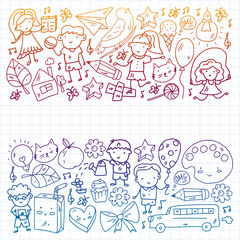 Vector pattern with items for school. Online internet education, e-learning.