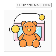 Toy store color icon. Shop with different toys for children and adults. Teddy bear and other playthings. Shopping mall concept. Isolated vector illustration