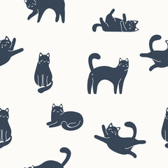 Seamless pattern with cats in different poses. Creative kids texture for fabric, wrapping, textile, wallpaper, apparel. Vector illustration.