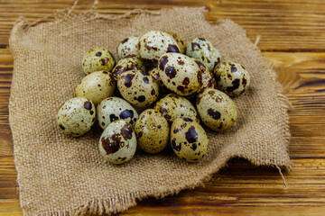 Quail eggs on a wooden table