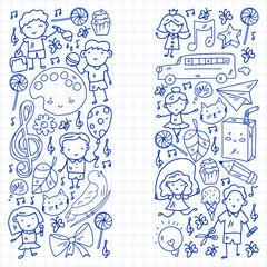 Vector pattern with items for school. Online internet education, e-learning.
