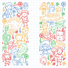 Vector pattern with items for school. Online internet education, e-learning.