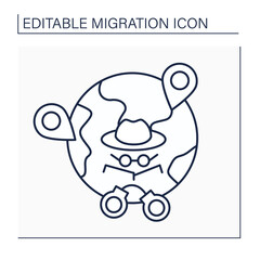 Irregular migration line icon. Illegal movement. Movement to new place of residence outside regulatory norms. Migration concept. Isolated vector illustration. Editable stroke
