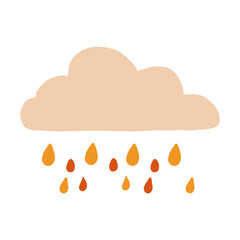 Cute hand drawn raining cloud isolated on a white background. Card design for baby shower. Vector illustration for icon, logo, print, icon, card, emblem, label