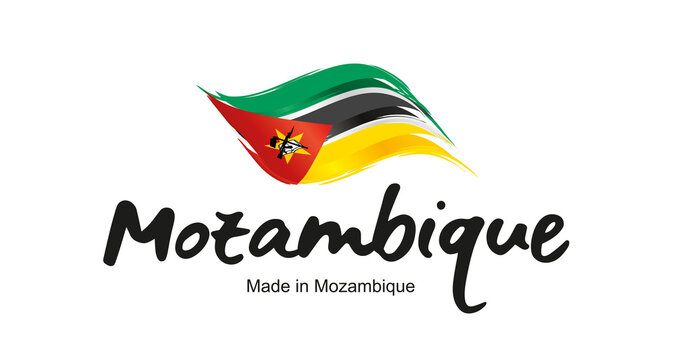 Made in Mozambique handwritten flag ribbon typography lettering logo label banner