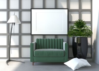 3D Mockup photo frame in Modern interior of living room